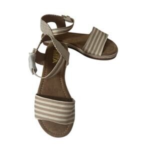 NWOT MIA Esmee Tan White Striped Canvas Open Toe Kids Sandal-Size 3
